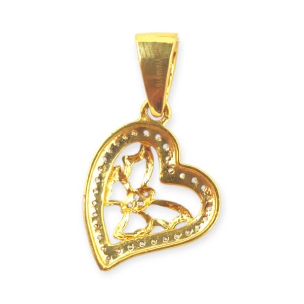 Gold Heart Shape Pendant in Butterfly Design with Zerkons